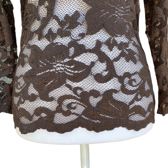 NWOT Women’s Cache Brown Long Sleeve Lace Top size Small - Picture 3 of 4